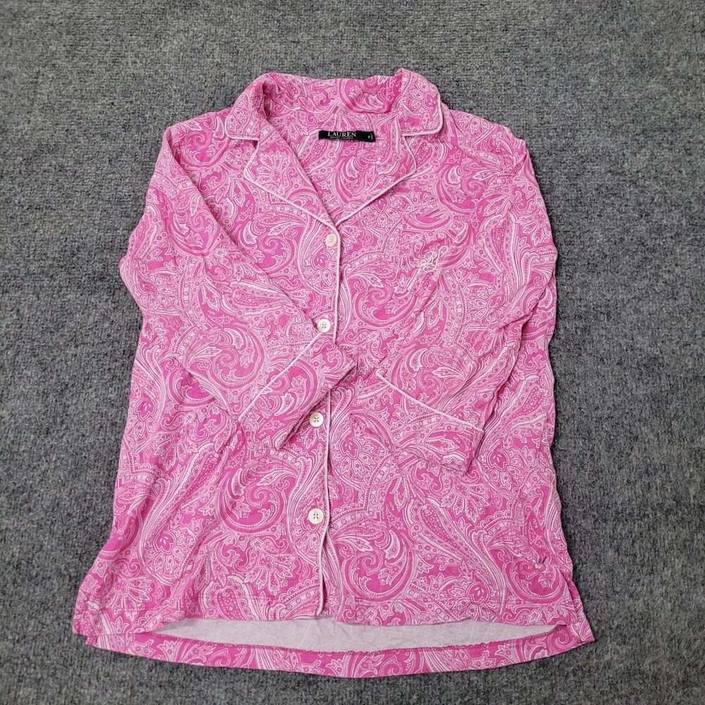 Lauren Ralph Lauren Pajama Top Womens Size S Pink Paisley Cotton Button Up Sleep